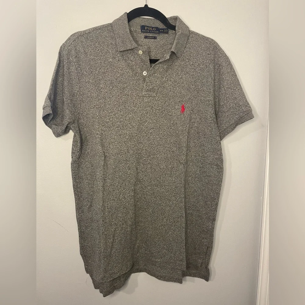 Ralph Lauren Heather Gray Polo Shirt with Pink Logo